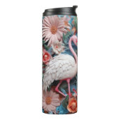3d Flamingo met bloemen Thermosbeker (Gedraaid links)