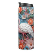 3d Flamingo met bloemen Thermosbeker (Geroteerd rechts)
