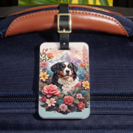 3D Floral Fantasy Berner Mountain Dog Birds Uitzic Bagagelabel