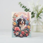 3D Floral Fantasy Berner Mountain Dog Birds Uitzic Briefkaart (Staand voorkant)