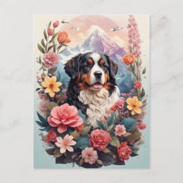 3D Floral Fantasy Berner Mountain Dog Birds Uitzic Briefkaart
