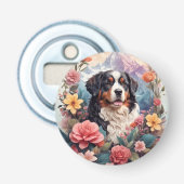 3D Floral Fantasy Berner Mountain Dog Birds Uitzic Button Flesopener (Voorkant)