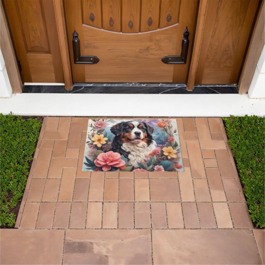 3D Floral Fantasy Berner Mountain Dog Birds Uitzic Deurmat (Buiten)