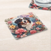 3D Floral Fantasy Berner Mountain Dog Birds Uitzic Kartonnen Onderzetters (Schuin)