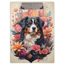 3D Floral Fantasy Berner Mountain Dog Birds Uitzic