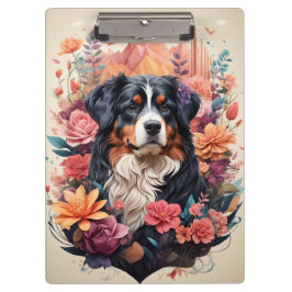 3D Floral Fantasy Berner Mountain Dog Birds Uitzic Klembord
