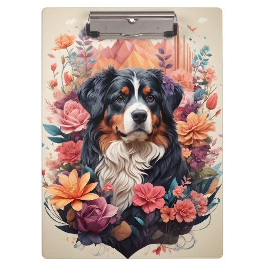 3D Floral Fantasy Berner Mountain Dog Birds Uitzic Klembord (Voorkant)