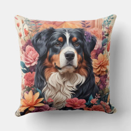3D Floral Fantasy Berner Mountain Dog Birds Uitzic Kussen