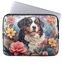 3D Floral Fantasy Berner Mountain Dog Birds Uitzic Laptop Sleeve