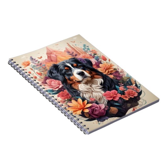 3D Floral Fantasy Berner Mountain Dog Birds Uitzic Notitieboek (Rechterzijde)