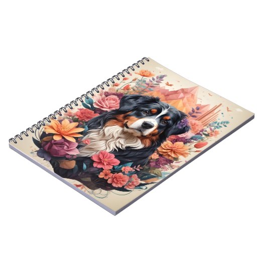3D Floral Fantasy Berner Mountain Dog Birds Uitzic Notitieboek (Linkerzijde)