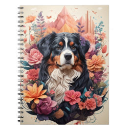 3D Floral Fantasy Berner Mountain Dog Birds Uitzic Notitieboek
