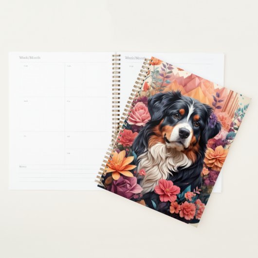 3D Floral Fantasy Berner Mountain Dog Birds Uitzic Planner (Display)