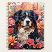 3D Floral Fantasy Berner Mountain Dog Birds Uitzic Planner (Voorkant)