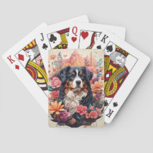 3D Floral Fantasy Berner Mountain Dog Birds Uitzic