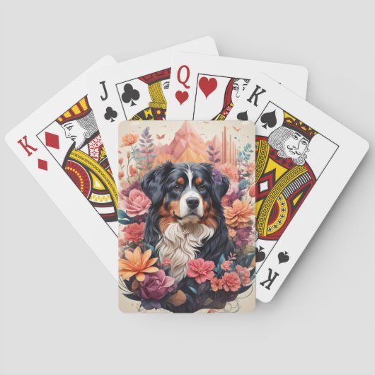 3D Floral Fantasy Berner Mountain Dog Birds Uitzic Pokerkaarten (Achterkant)
