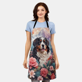 3D Floral Fantasy Berner Mountain Dog Birds Uitzic Schort