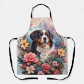 3D Floral Fantasy Berner Mountain Dog Birds Uitzic Schort (Voorkant)
