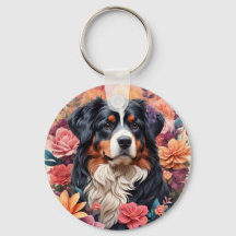 3D Floral Fantasy Berner Mountain Dog Birds Uitzic