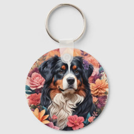 3D Floral Fantasy Berner Mountain Dog Birds Uitzic Sleutelhanger