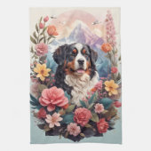3D Floral Fantasy Berner Mountain Dog Birds Uitzic Theedoek (Verticaal)