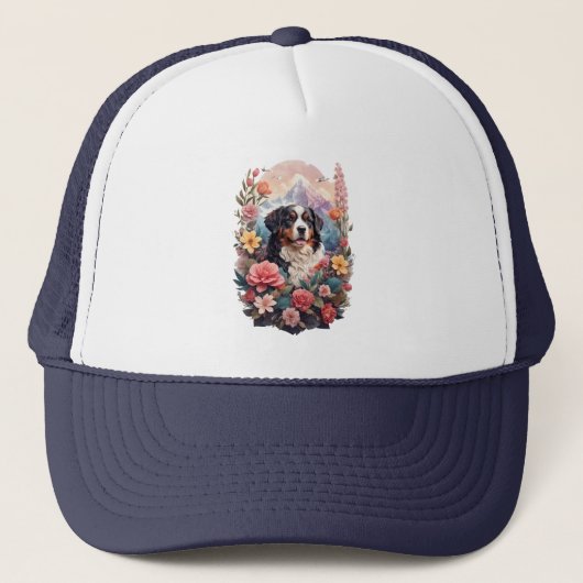 3D Floral Fantasy Berner Mountain Dog Birds Uitzic Trucker Pet (Voorkant)