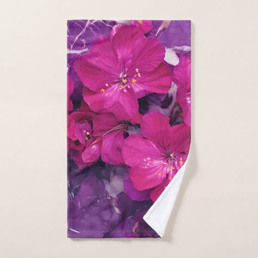 3D Floral Fuchsia & Purple Marble Art Coverage Bad Handdoek (Handdoek)