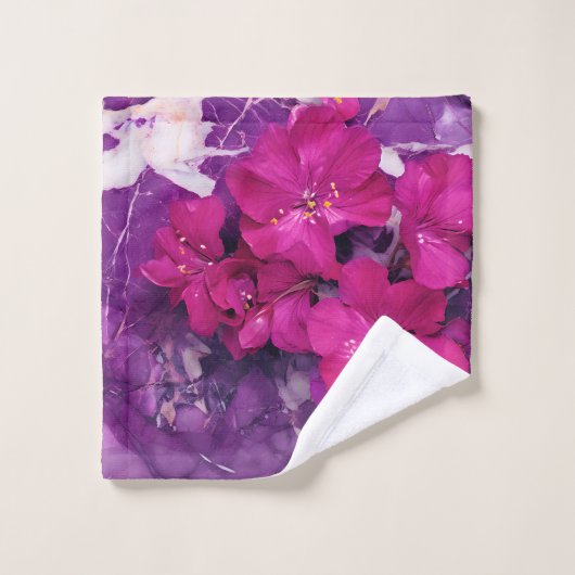 3D Floral Fuchsia & Purple Marble Art Coverage Bad Handdoek (Wasdoekje)