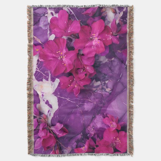 3D Floral Fuchsia & Purple Marble Art Coverage Deken (Voorkant Verticaal)