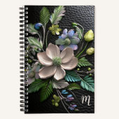 3D floral reliëf zwart leder look monogram Notitieboek (Voorkant)
