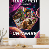 3D Fotowürfel im Weltraum mit Planeten Poster (Keuken)