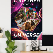 3D Fotowürfel im Weltraum mit Planeten Poster (Thuiskantoor)