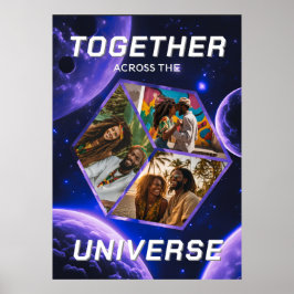 3D Fotowürfel im Weltraum mit Planeten Poster