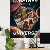 3D Fotowürfel im Weltraum mit Planeten Poster (Thuiskantoor)