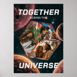 3D Fotowürfel im Weltraum mit Planeten Poster