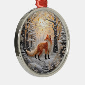 3D Fox in Winter Wonderland Kerstmis Metalen Ornament (Rechts)
