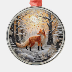 3D Fox in Winter Wonderland Kerstmis Metalen Ornament