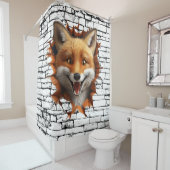 3D Fox Wall Break Art – Realistic Safari Douchegordijn (In situ)