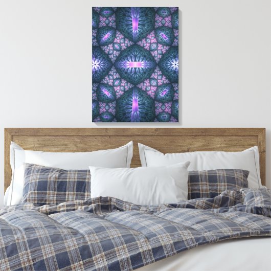3D Fractal Art Abstract Patroon Blauw Paars Roze Canvas Afdruk (Insitu (Slaapkamer))