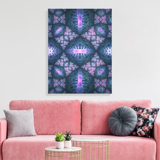 3D Fractal Art Abstract Patroon Blauw Paars Roze Canvas Afdruk (Insitu (Woonkamer))
