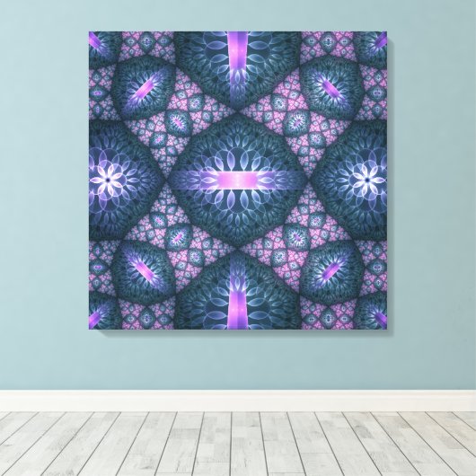 3D Fractal Art Abstract Patroon Blauw Paars Roze Canvas Afdruk (Insitu (Houten vloer))