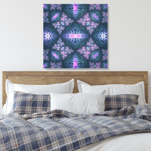 3D Fractal Art Abstract Patroon Blauw Paars Roze Canvas Afdruk (Insitu (Slaapkamer))