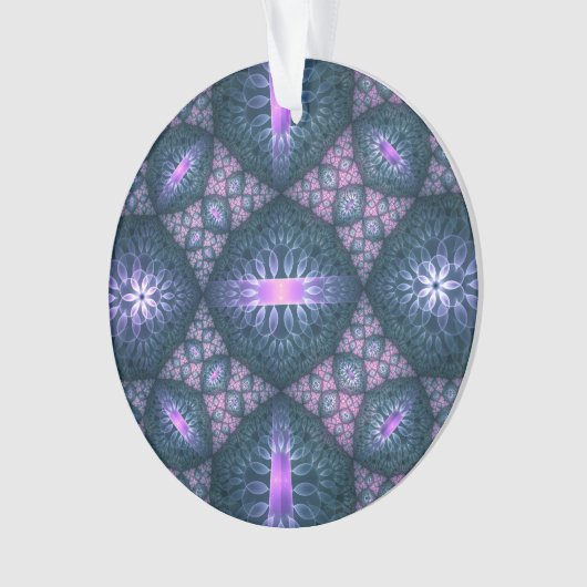 3D Fractal Art Abstract Patroon Blauw Paars Roze Ornament (voorkant)