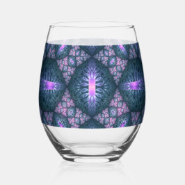 3D Fractal Art Abstract Patroon Blauw Paars Roze Wijnglas Zonder Voet