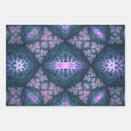 3D Fractal Art Abstract Pattern Blue Purple Pink Inpakpapier Vel (Voorkant)