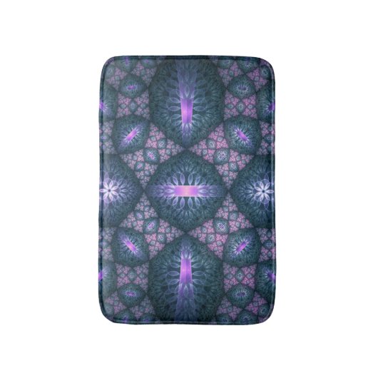 3D Fractal Art Pattern Turquoise Paars Pink Badmat (Voorkant Verticaal)