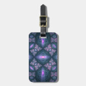 3D Fractal Art Pattern Turquoise Paars Pink Bagagelabel (Voorkant verticaal)