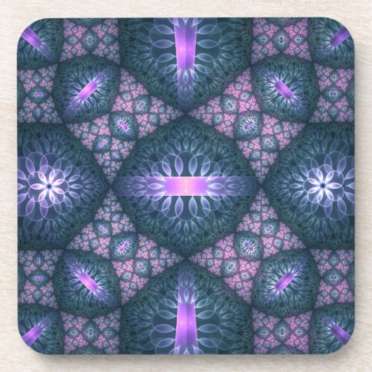 3D Fractal Art Pattern Turquoise Paars Pink Bier Onderzetter (Voorkant)
