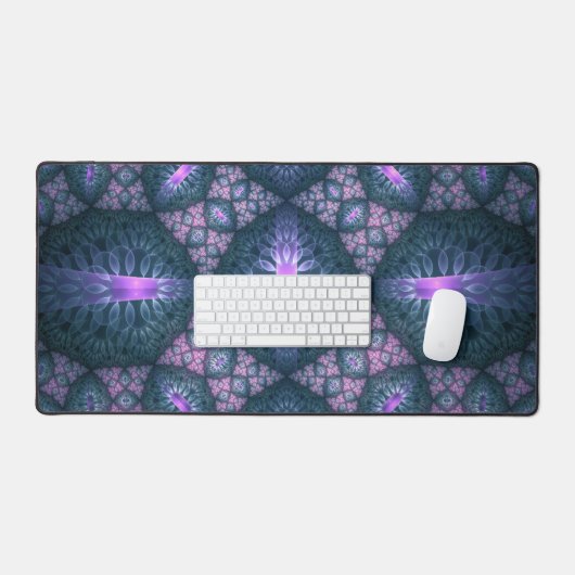 3D Fractal Art Pattern Turquoise Paars Pink Bureaumat (Keyboard & Muis)