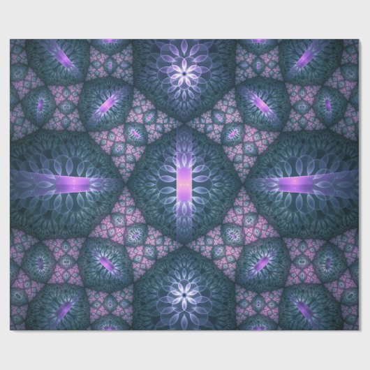 3D Fractal Art Pattern Turquoise Paars Pink Cadeaupapier (Vlak)